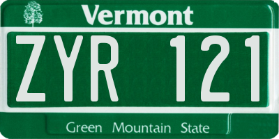 VT license plate ZYR121