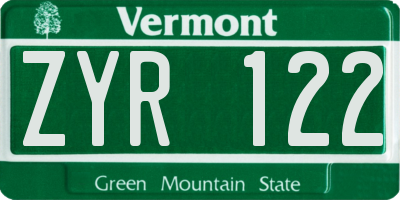 VT license plate ZYR122