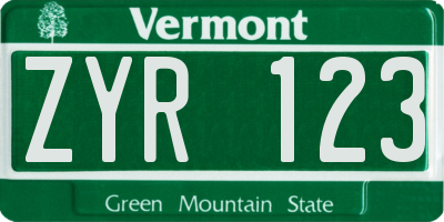 VT license plate ZYR123