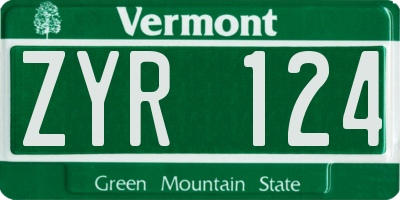 VT license plate ZYR124