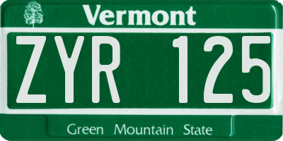 VT license plate ZYR125