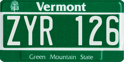 VT license plate ZYR126