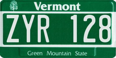 VT license plate ZYR128
