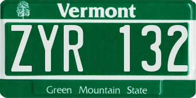 VT license plate ZYR132