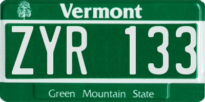 VT license plate ZYR133
