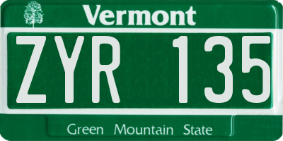 VT license plate ZYR135