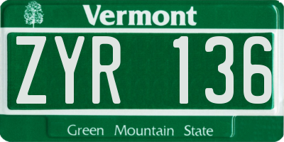 VT license plate ZYR136