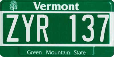 VT license plate ZYR137