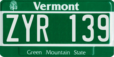 VT license plate ZYR139