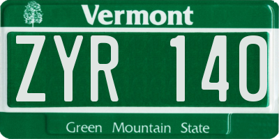 VT license plate ZYR140