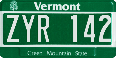 VT license plate ZYR142