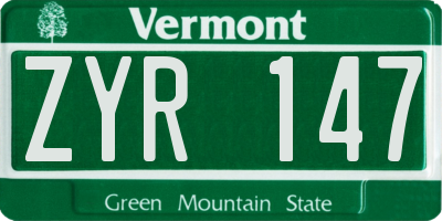 VT license plate ZYR147