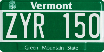 VT license plate ZYR150