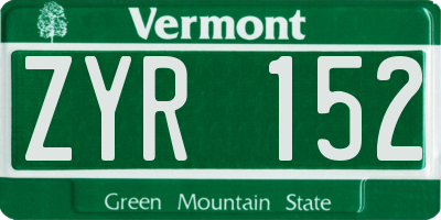 VT license plate ZYR152