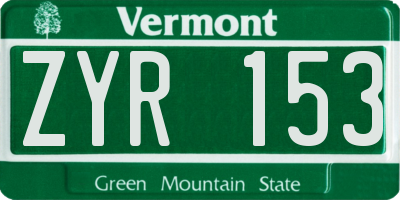 VT license plate ZYR153