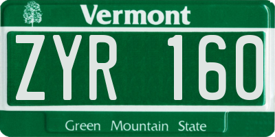 VT license plate ZYR160