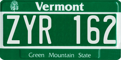 VT license plate ZYR162