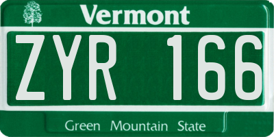 VT license plate ZYR166