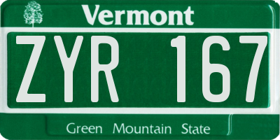 VT license plate ZYR167