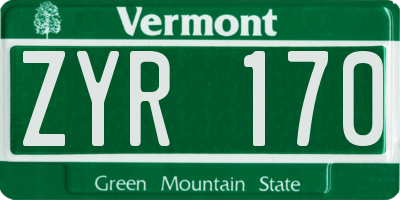 VT license plate ZYR170