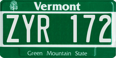 VT license plate ZYR172