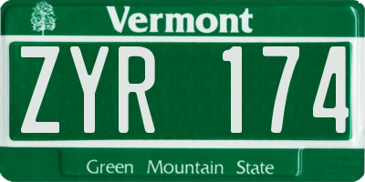 VT license plate ZYR174