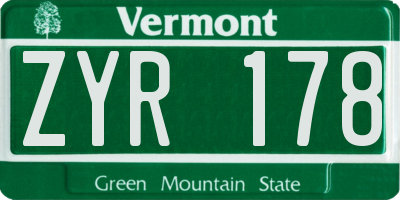 VT license plate ZYR178