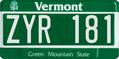 VT license plate ZYR181