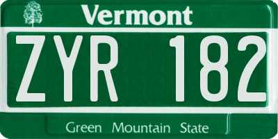 VT license plate ZYR182
