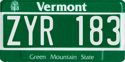 VT license plate ZYR183