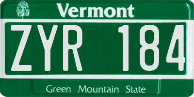 VT license plate ZYR184