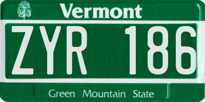 VT license plate ZYR186