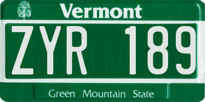 VT license plate ZYR189