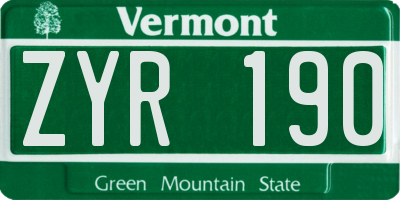 VT license plate ZYR190
