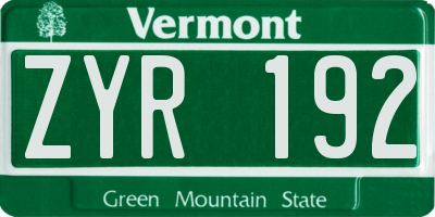 VT license plate ZYR192