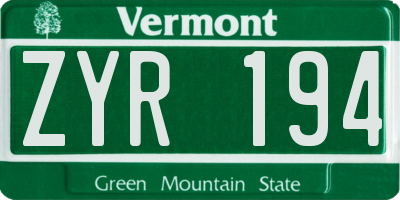 VT license plate ZYR194