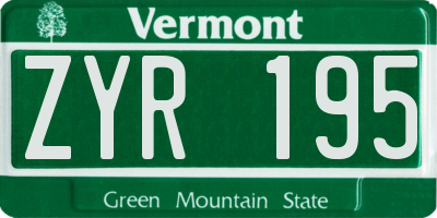 VT license plate ZYR195