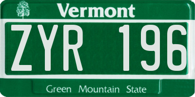VT license plate ZYR196