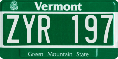 VT license plate ZYR197