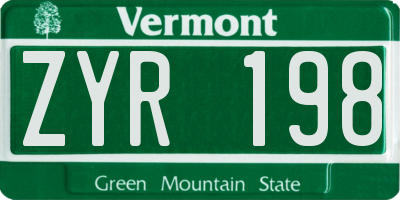 VT license plate ZYR198