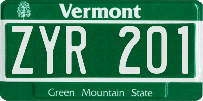 VT license plate ZYR201