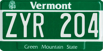 VT license plate ZYR204