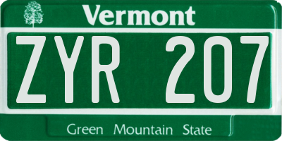 VT license plate ZYR207