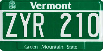 VT license plate ZYR210