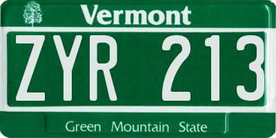 VT license plate ZYR213