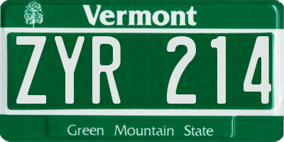 VT license plate ZYR214