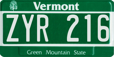 VT license plate ZYR216