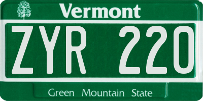 VT license plate ZYR220
