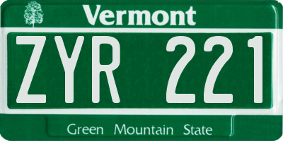 VT license plate ZYR221