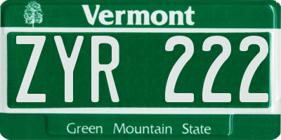 VT license plate ZYR222